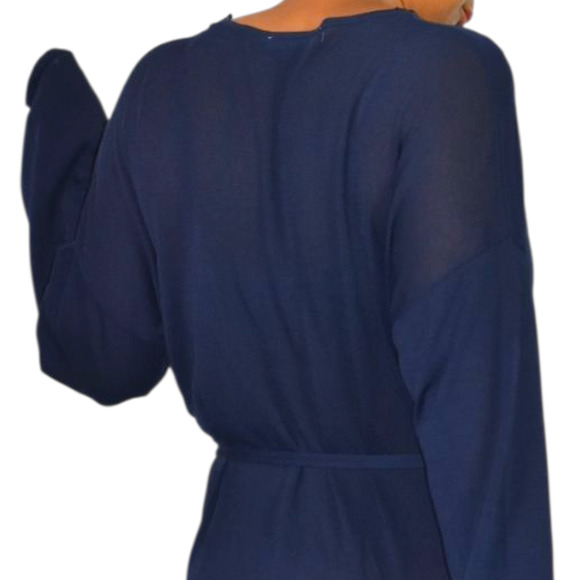 Zara Knit Maxi Dress Blue Sheer V Neck Oversized Belt Caftan Long Viscose Medium - Picture 5 of 14